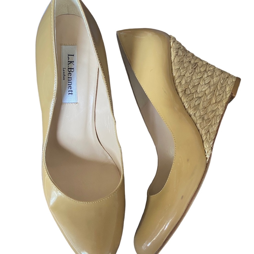 LK Bennett Maddox patent leather espadrilles tan size 37 / 6.5 US excellent